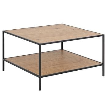 Stolik kawowy Seaford 80x80x45 cm, blaty dąb dziki, podstawa metal czarny mat 